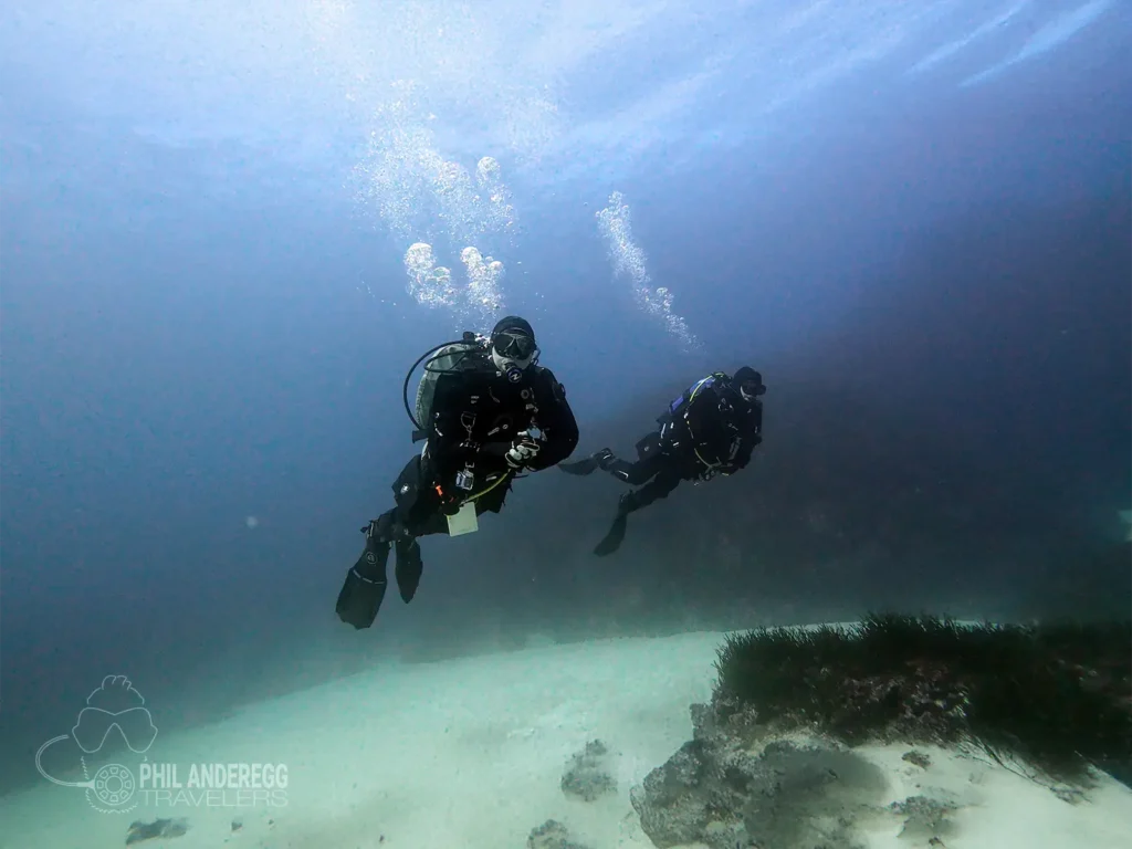 Stuart and Jobie at Cala Morts, Menorca, Spain