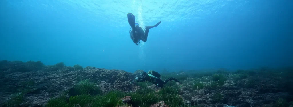 Stuart and Jobie diving in Menorca, Spain