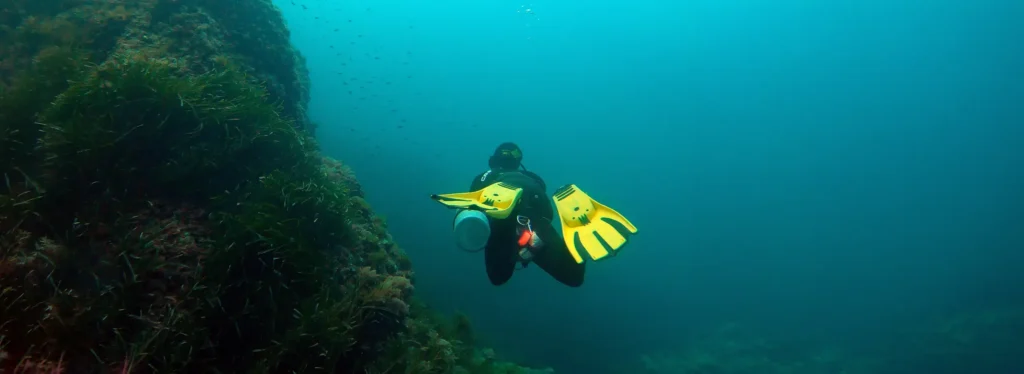 Alberto Tejedor of Diving Menorca diving in the north of Menorca, Spain
