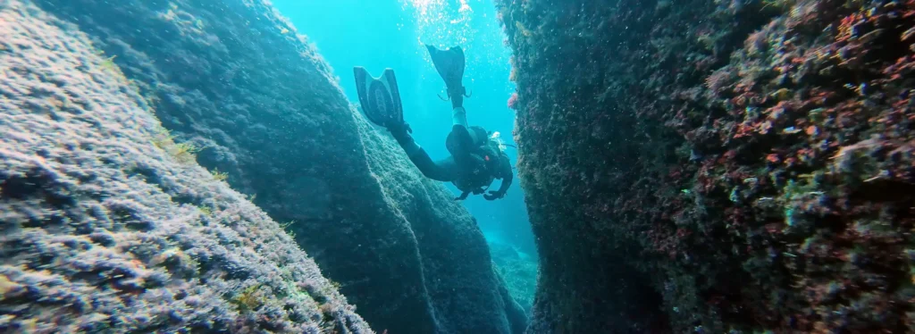 diver at illa del porros, menorca, spain